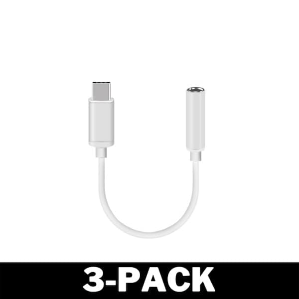 Digital USB-C til 3,5 mm AUX-adapter - Kompatibel med alle nye telefoner, 3-pak 3-Pack