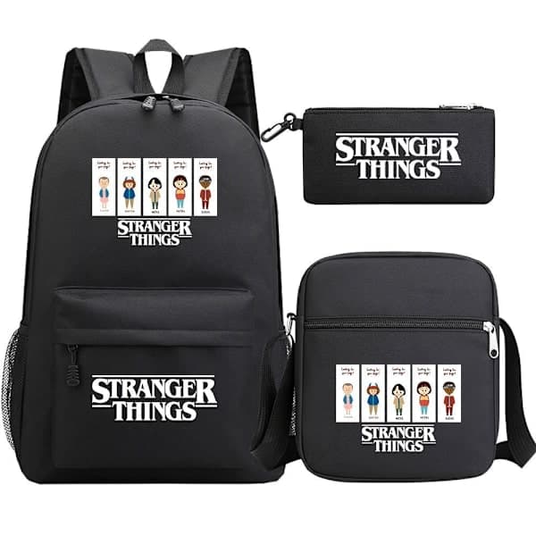 Stranger Things Rygsæk 3-delt sæt Studenter Skoletaske Lærredstaske 27 3STK/Sæt 27 27