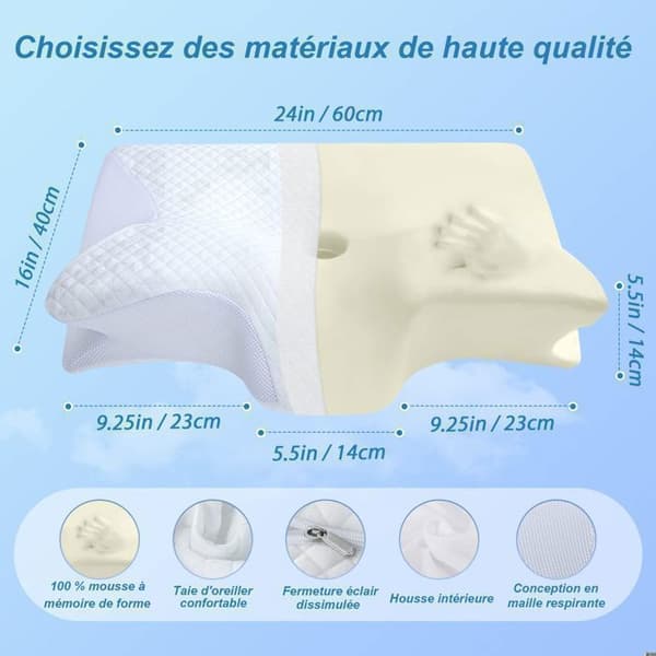 Ergonomisk Nackkudde - Ortopedisk Memory Foam Nackstöd - 60 x 40 x 13CM - För Sido- och Ryggsovande