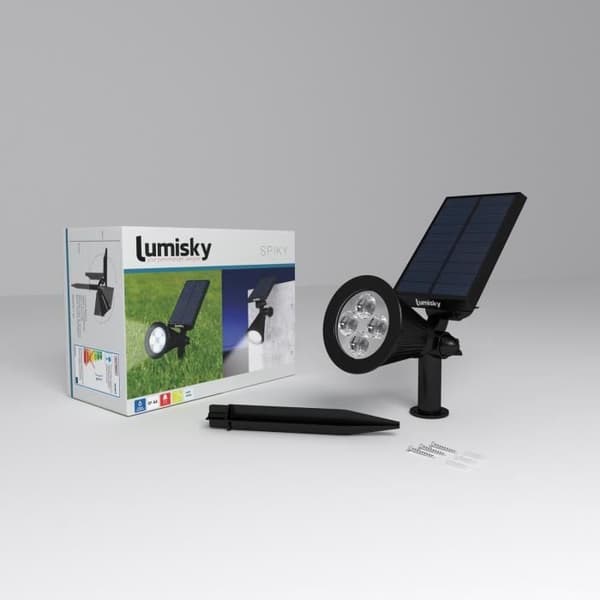 Vanntett utendørs solcelle-spotlight - LUMISKY - 4 hvite LED-er - 200 lm - 90° svingbart hode