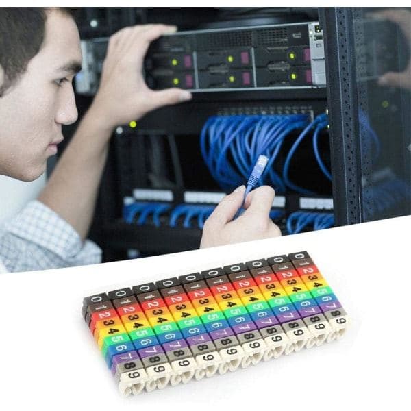 100 stk. kabelbindere, digitale farverige kabelbindere i plast digital 0-9 nummerrør trådnummer markeringsrør farverige kabelbindere farve (4mm²)
