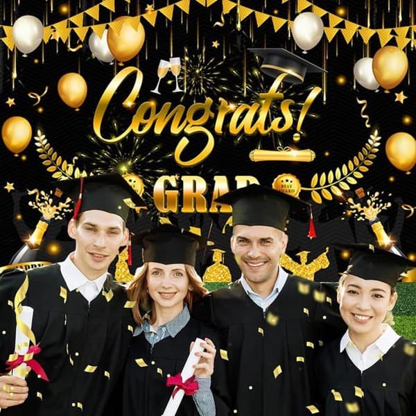 Studenterbaggrund, Graduationsfestdekoration, Sort Graduationsbanner, Graduationssæsonbanner, 150 * 100cm