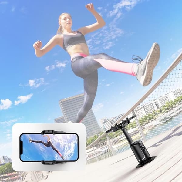 App-fri ansigts-auto-tracking smart stativ, 360° rotation, krops-/ansigtsmontering til telefon, genopladeligt batteri, sort