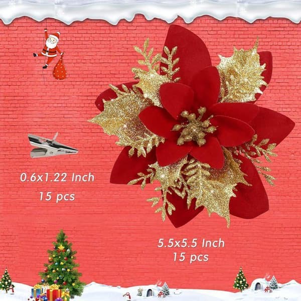 Kunstig julestjerne - Uspecificeret - Pakke med 15 - Rød - Glitter - 14 cm - keeper