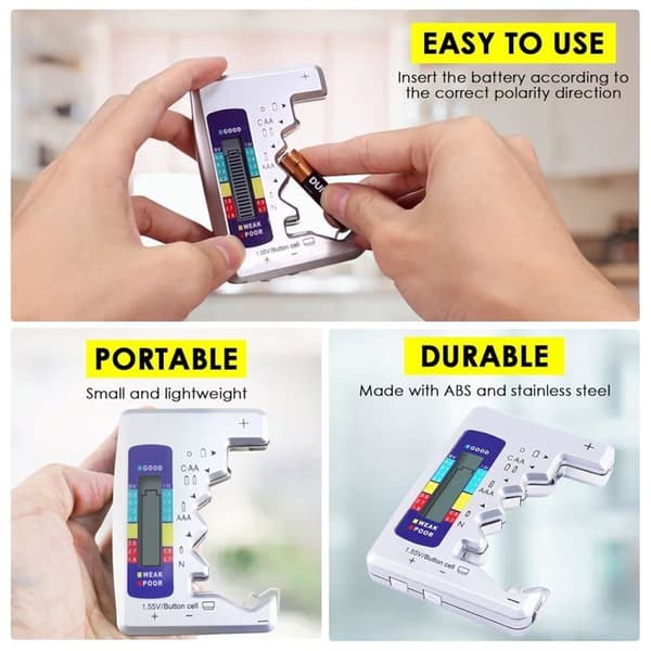 Universal Digital Batteritestare Mini LCD Batteritestare Kapacitetskontroll för C AA AAA DN 9V 1.5V (Silver)