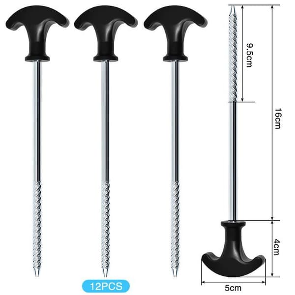 Sett med 12 galvaniserte rustfrie teltplugger, solide campingplugger for hardt underlag, 20 cm skruplugger
