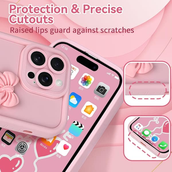 Søde Etuier til iPhone 16 Pro Max Pink 3D Sløjfe Design Blødt Stødsikkert Beskyttelses Etui til Piger Kvinder