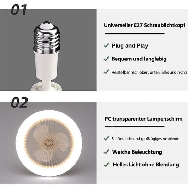 Loftventilatorlampe, E27 Loftventilator Lysekrone, Lydløs Loftventilator med Lys og Fjernbetjening (Gul)