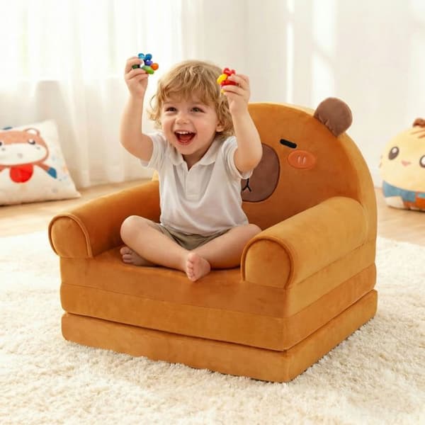 2-i-1 foldbar børnesofa Capybara - Kan foldes ud til en seng, blødt sæde, ideel til et børneværelse - Ergonomisk design