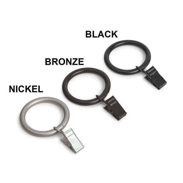 Sæt med 7 gardinringe med clips, 25 mm indvendig diameter, sort
