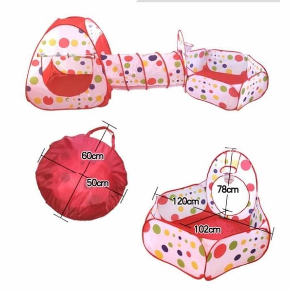 Lekstuga för barn - Bollhav - Tunnel - Röd - Polyester + trådar