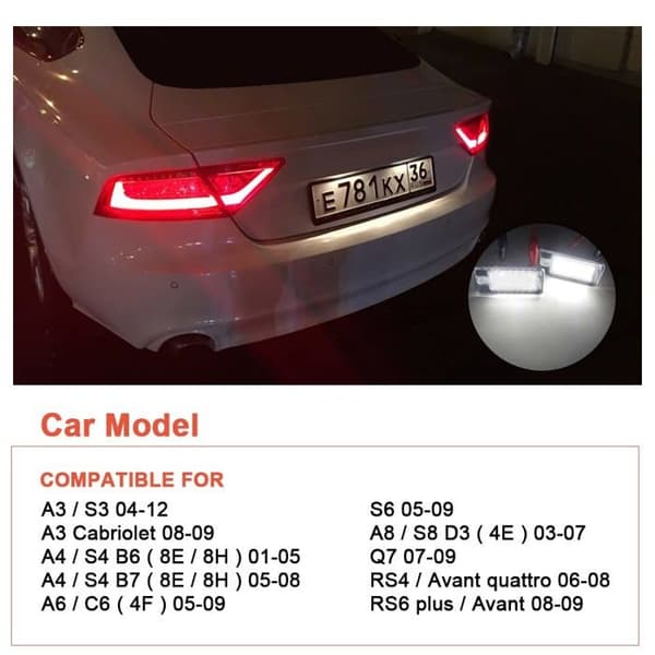 LED nummerpladelys, superklare 6000K Xenon Hvide 18SMD pærer, 2 stk. LED nummerpladelys