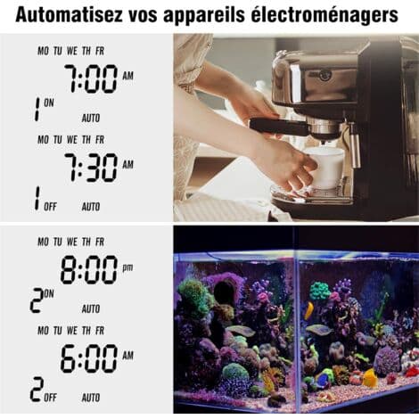 Programmerbar digital stikkontakt-timer – 5,7 cm LCD-skjerm – Tyverisikringsmodus – 10 PÅ-AV-programmer – Energisparing