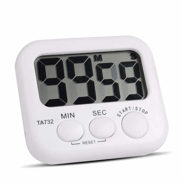 Mini hvid LCD digital elektronisk køkkentimer, stor størrelse, nedtællingstimer, høj alarm, til hjemmeovne