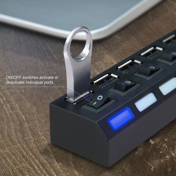 Hub strømskinne med 7 USB 2.0-porter, høy hastighet