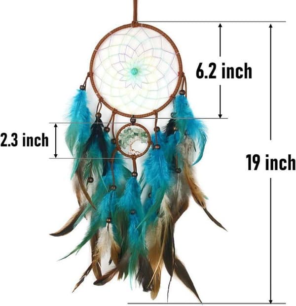 Livets Træ Drømmefanger med Håndlavet Fjer, Native American Blå Drømmefanger - Livets Træ