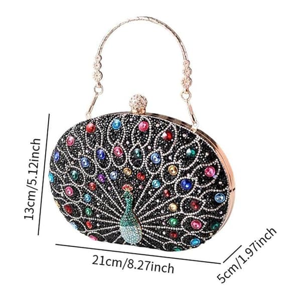 Påfågelformad aftonväska Rhinestone Clutch för kvinnor Axelväskor Diamond Clutch Plånbok Tote Väskor-Svart