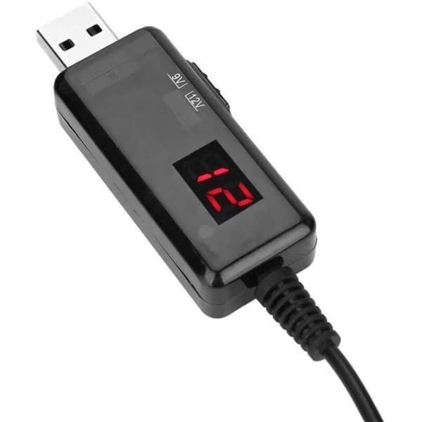 USB till 9V/12V boost-omvandlare för router, boost-kabel med display, svart