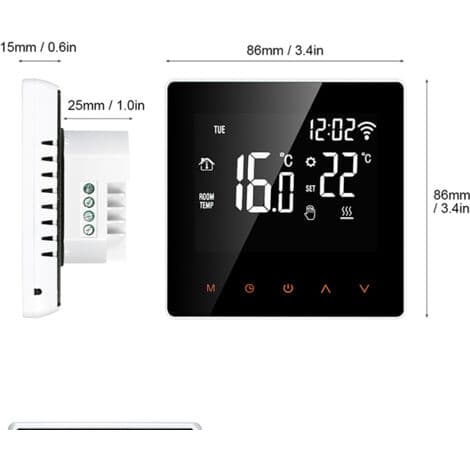 WiFi-termostat for 16A elektrisk gulvvarme – Programmerbar med bakgrunnsbelyst LCD-skjerm – Fjernkontroll via app