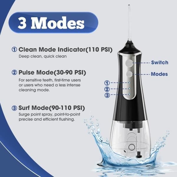 IFANZE Bærbar Tanntrådmaskin - 6 Dyser, 3 Moduser - 300 ml Vanntank