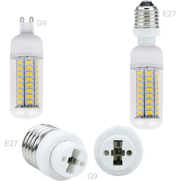 4x Lampefodadapter E27 G9 i HVID - Sæt med 4 omformningskonvertere til lampefødder til glødepærer, LED, halogen, energisparepærer