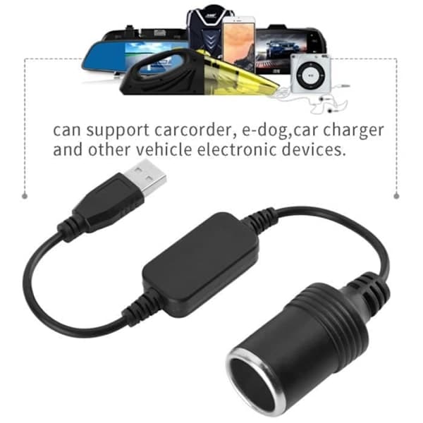 USB til 12V cigarettænderstik USB-port til 12V bil cigarettænderstik hunadapterkabel