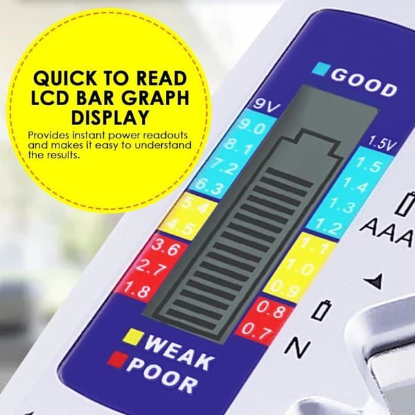 Universal Digital Batteritestare Mini LCD Batteritestare Kapacitetskontroll för C AA AAA DN 9V 1.5V (Silver)