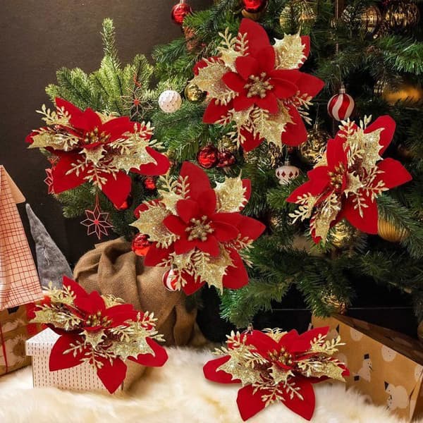 Kunstig julestjerne - Uspecificeret - Pakke med 15 - Rød - Glitter - 14 cm - keeper