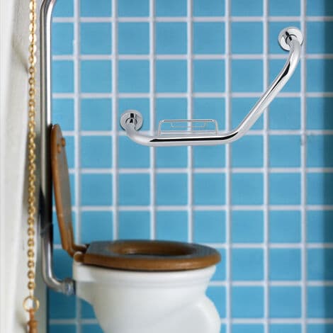 Sikkerhetsgelender i rustfritt stål for badekar/dusj med såpeskål