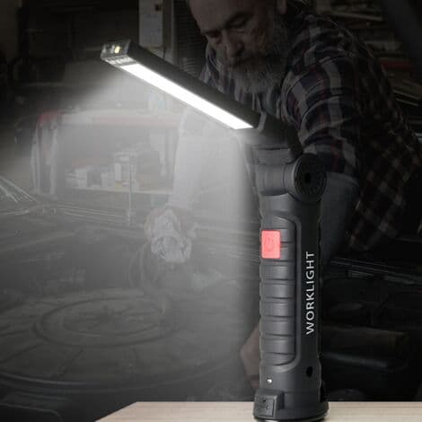 Stor USB magnetisk LED-lommelykt, multifunksjonell, sterkt varsellys, arbeidslys for bilreparasjon