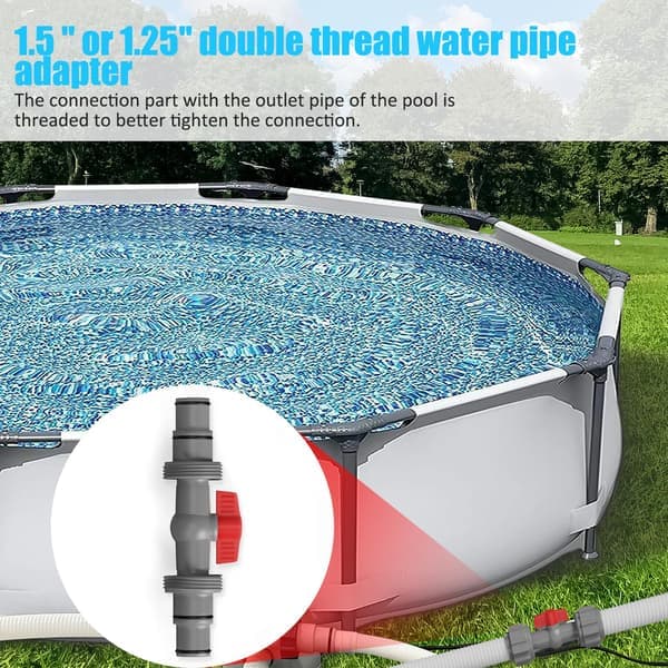 Poolslangeadapter med tænd/sluk-ventil – 1 - 1/4″ & 1 - 1/2″ T-formet plastikforbindelse, lækagesikkert design til poolstøvsuger grå
