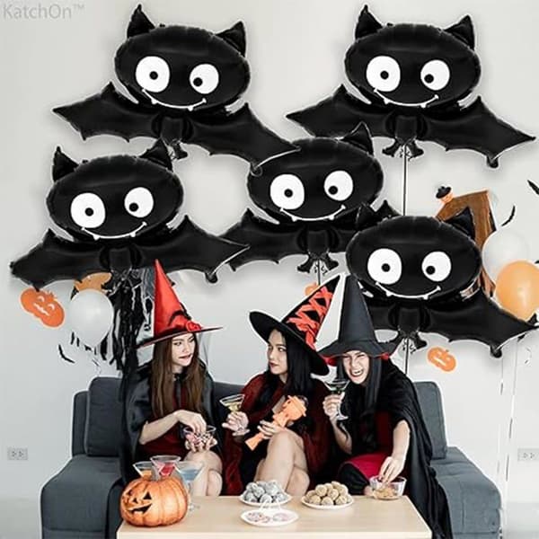 Sæt med 4 genanvendelige flagermusformede balloner til Halloween, karneval, julepynt.