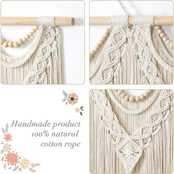 Makrame Väggbonad Stor Boho Chic Vävd Gobeläng Blad Tofs Konstgjord Bomullsrep Bohemian Makrame Väggdekor för Sovrum Vardagsrum Hem