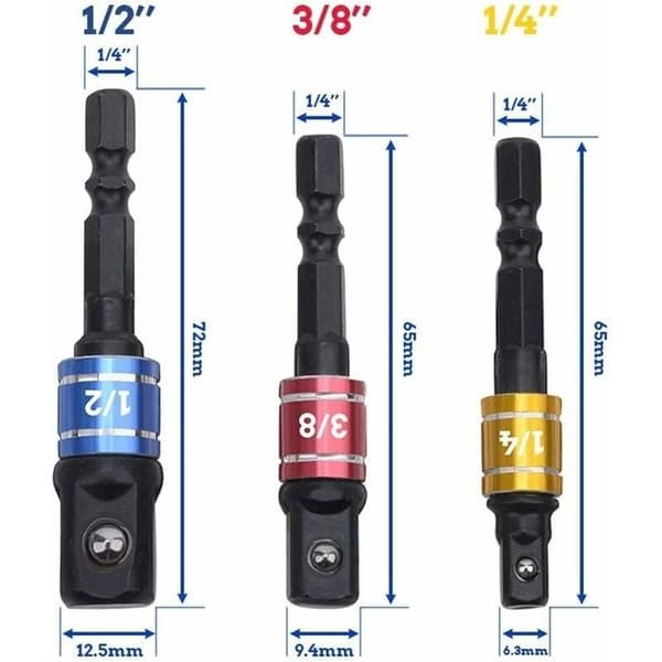 1/4\" 3/8\" 1/2\" Topnøgleholderadapter, topnøgleholderadapter til slagskruetrækker