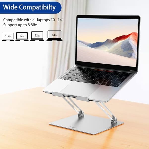 S10 Laptopstativ i aluminium, laptopstativ kompatibelt med datamaskinstativ, sølv