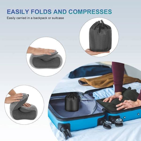 Resekudde, Memory Foam Resekudde, Sovmask, Öronproppar, Transportväska Ingår, Grå