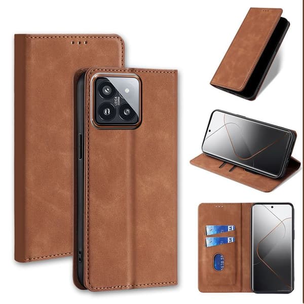Fodral för Xiaomi Redmi Note 14 4G, magnetiskt PU-läderfodral [Plånboksficka] [RFID-signalblockering] Multifunktionsfodral Brown Redmi Note 14