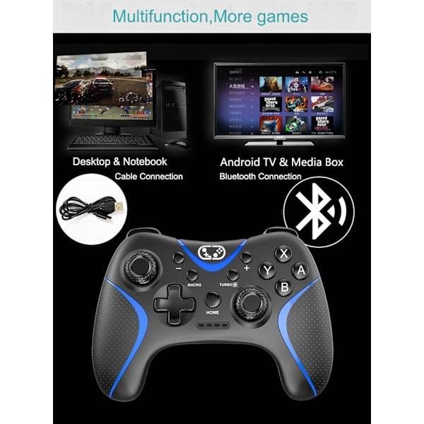 Switch Controller Bluetooth Switch Pro Controller för Switch/Lite/OLED/PC Window, PC Game Controller med programmerbara knappar, väckningsfunktion vit White