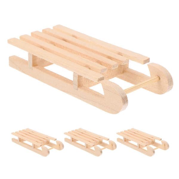 Dockhus Träsläde Modell Jul Miniatyr DIY 4st Set