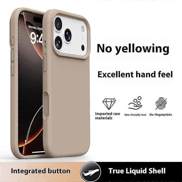 iPhone 17 Pro Max-deksel Mykt mikrofiberfôr, flytende silikon + PC-beskyttelse Lys kaffe Lys kaffe Light Coffee