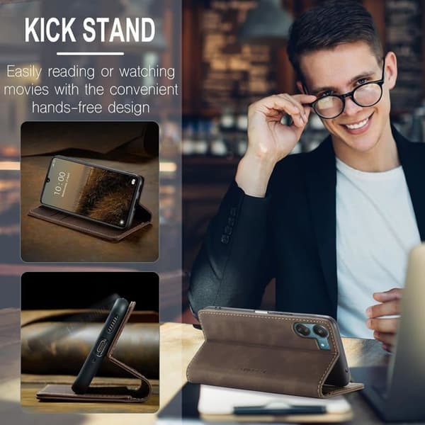 Fodral för Xiaomi Redmi Note 13 Pro 4G Premium Läderfodral Flip Plånboksfodral Kortplatser Magnetisk, Kaffe Brown Redmi Note 13 Pro