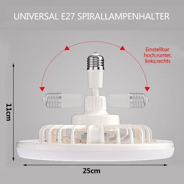 Loftventilatorlampe, E27 Loftventilator Lysekrone, Lydløs Loftventilator med Lys og Fjernbetjening (Gul)
