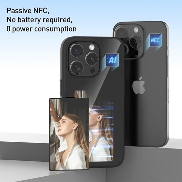 E-Ink-deksel til iPhone 15 Pro Max med smart NFC-skjerm, DIY-tilpassbart deksel for bilder og notater, støtsikker beskyttelse