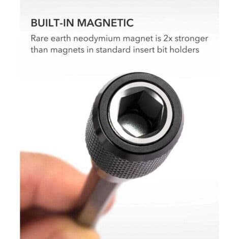 Sett med 3 1/4\" magnetiske forlengelsesstenger – lengder 60/100/150 mm – rustfritt stål – hurtiglåsesystem
