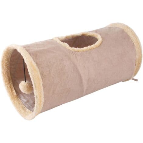 Sammenklappelig tunnel til katte og kaniner – Ruskind og polyester – 25 cm diameter, 50 cm længde – Indbygget knitrelyd