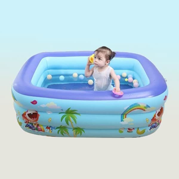 Oppustelige pools, rektangulær børnepool, PVC-materiale, 3 lag med uafhængige oppustningsventiler, 147x105x50 cm