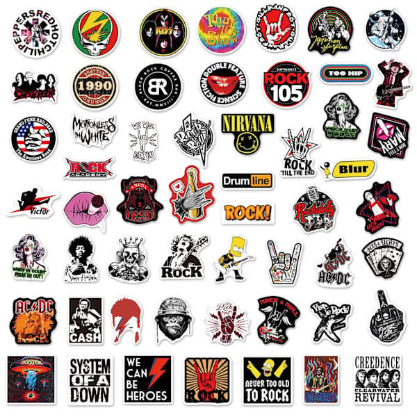 162 kpl rock-yhtyeen graffititarroja PVC-tarroja