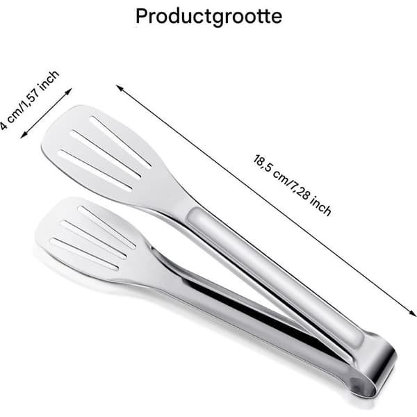 Serveringstang, kjøkkentang, buffettang, matserveringstang i rustfritt stål, liten tang, sett med 4 (18 cm)