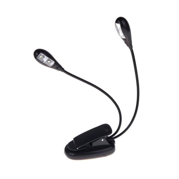 Notestativlampe med klipsfeste, 2 doble armer, 4 fleksible LED-er