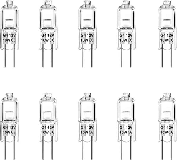 Förpackning med 10 Techgomade G4 10W 12V Halogenlampor med Stiftbas, Varmvit 3000K